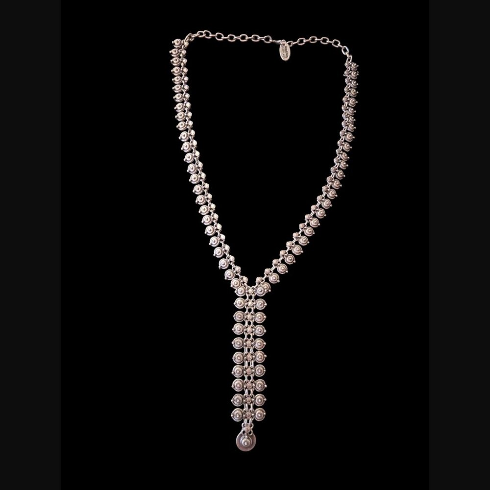 Nautilus Concept Silver Tone Geometric Long Y Statement Necklace 28"